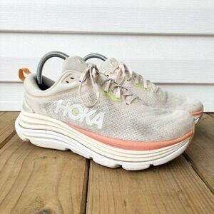 Hoka One One Gaviota 5 Cushioned Running Walking Shoes Beige Vanilla Womens 9